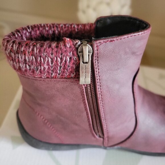 Wanderlust Womens Waterproof Ankle Boots With Knit Cuff & Side Zip Burgundy SZ 7 - Picture 5 of 7